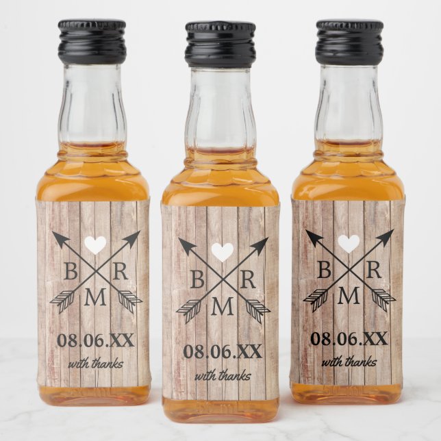 Monogramme en bois rustique Mini Étiquette de bout (Bouteilles)
