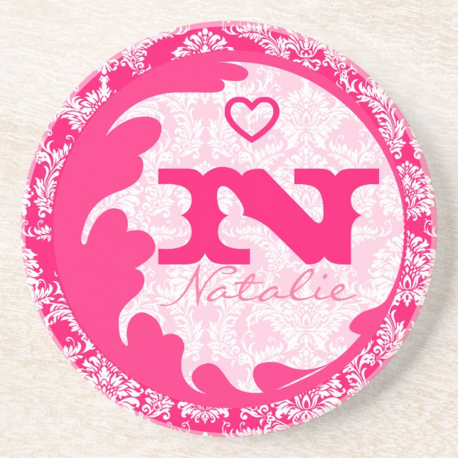 Monogramme en damas rose Dessous de verre personna (Devant)