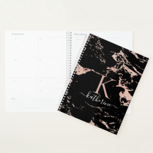 Monogramme en marbre d'or Rose noir chic