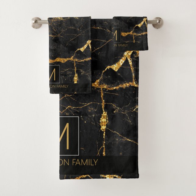 Monogramme en marbre simple noir et or ID672 (En situation)