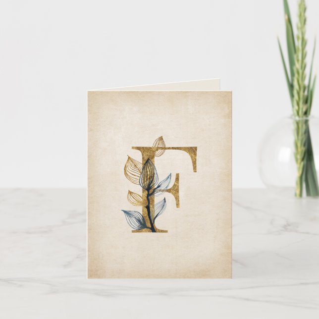 Monogramme en or et noir F avec Feuille (Devant)