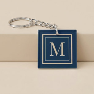 Monogramme encadré bleu personnalisé et vanille