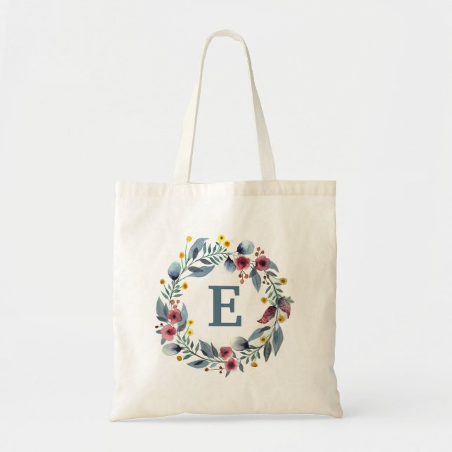 Monogramme encadré de fleurs en Sac fourre-tout bl (Devant)