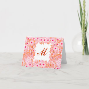 Monogramme encadré de fleurs - rose et pêche