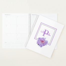 Monogramme encadré rose pivoine violet