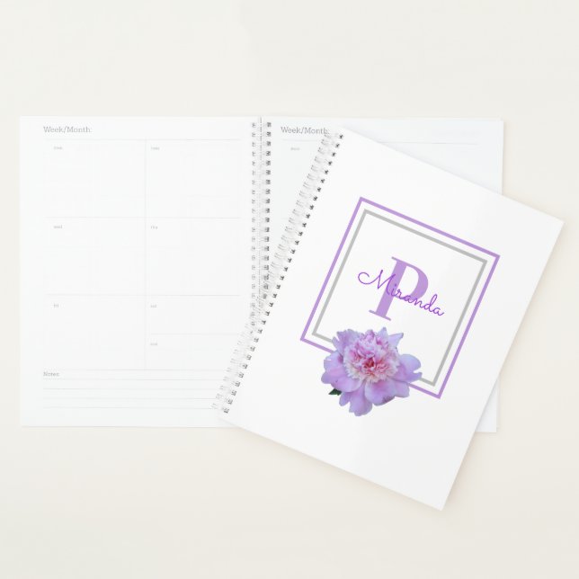 Monogramme encadré rose pivoine violet (Devant avec enveloppe)