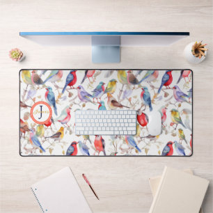 Monogramme Enchantant Aquarelle Oiseaux Motif