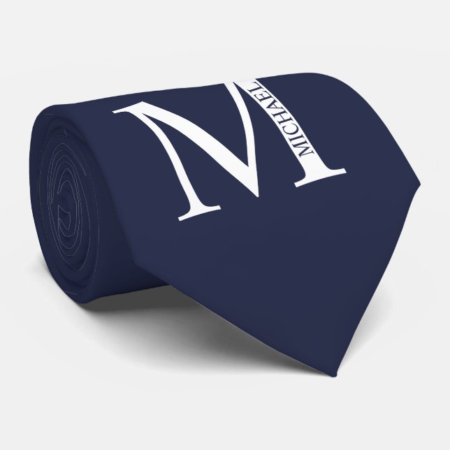 Monogramme et Cravate de nom personnalisés bleu ma (Roulé)