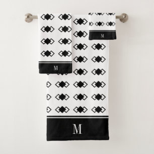Monogramme et motif triple diamant en noir et blan