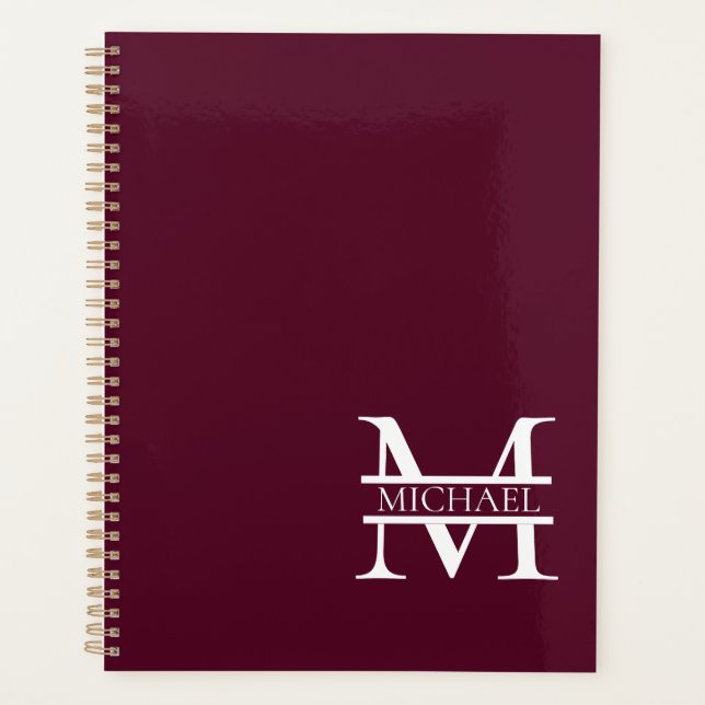 Monogramme et nom Elegant Bourgogne Personnalisé (Devant)