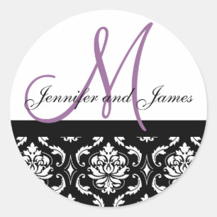 Monogramme et noms Damask Plum Mariage Sticker