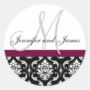 Monogramme et noms Damask Vin Mariage Sticker