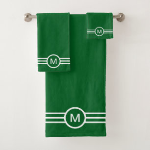 Monogramme et rayures blanches sur vert forêt