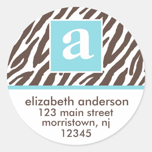 Monogramme et Zèbre Brown Étiquettes de adresse d' (Devant)
