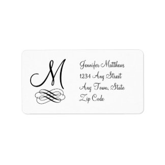 Monogramme Étiquette de adresse Black and White Sw