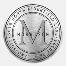 Monogramme Étiquette de adresse en métal argenté