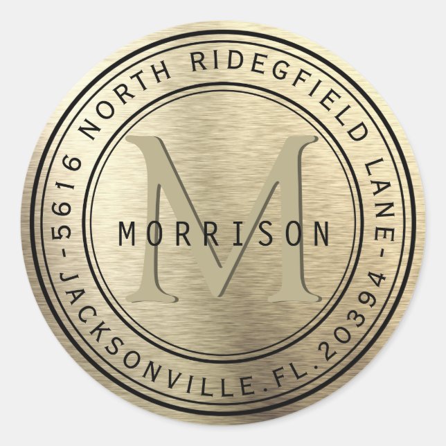 Monogramme Étiquette de adresse en métal or (Devant)
