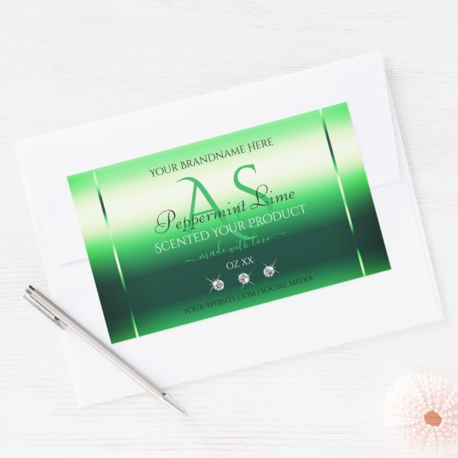 Monogramme Étiquette Rhinestones Green Shimmery (Enveloppe)