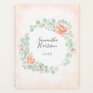 Monogramme Eucalyptus Feuille Peony Floral Peach S