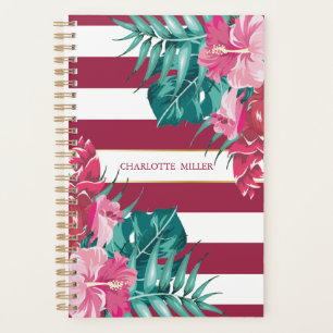 Monogramme exotique bordeaux Floral rayé