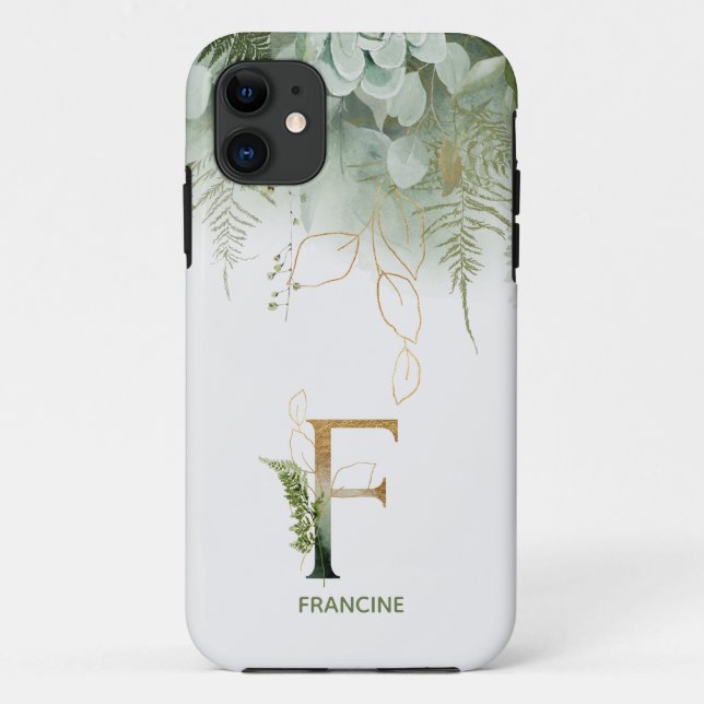 Monogramme F Élégante Verdure Coque-Mate coque iph (Dos)