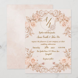 Monogramme Faire-part de mariage avec élégant Rose