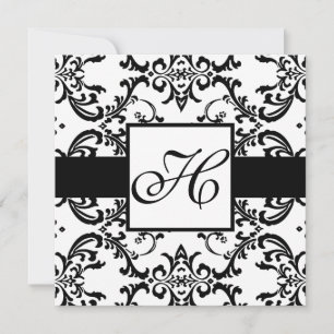 Monogramme Faire-part de mariage Black Swirl Damas