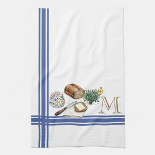 Monogramme Ferme Cuisine Serviette Bleu Herbes à r