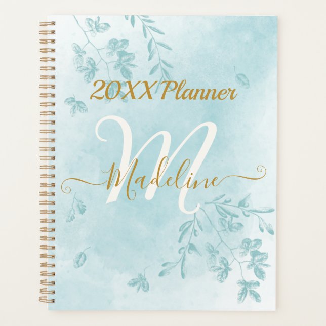 Monogramme Feuille bleu aquarelle (Devant)