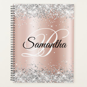 Monogramme feuille d'or rose pâle pailleté argent