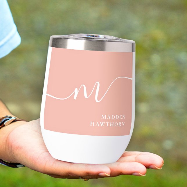 Monogramme fillette Calligraphie Coral Blush Pink  (Créateur téléchargé)