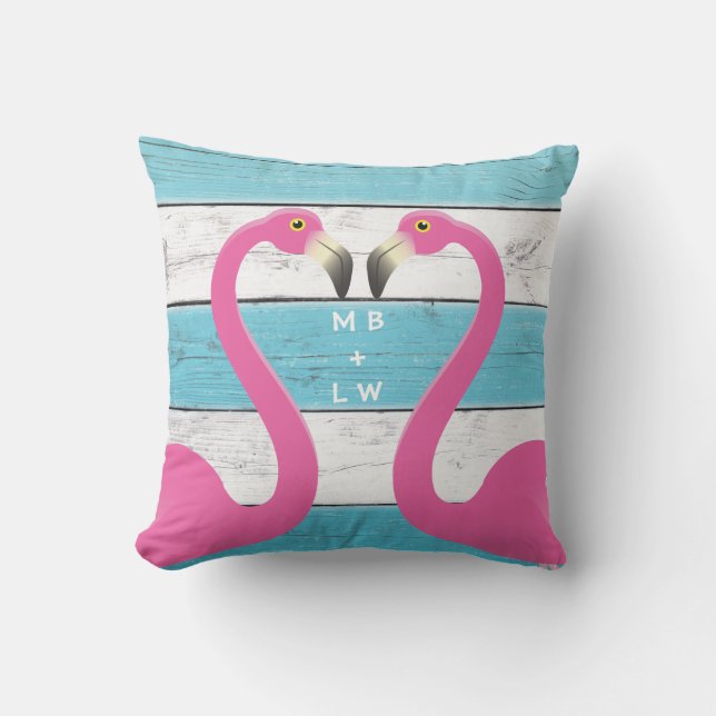 Monogramme Flamants roses de baiser Coussin Turquo (Recto)