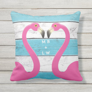 Monogramme Flamants roses de baiser Coussin Turquo