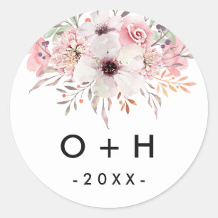 Monogramme Floral Blanc Mariage Favoriser Sticker 