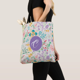 Monogramme floral coloré rétro Sac fourre-tout tou