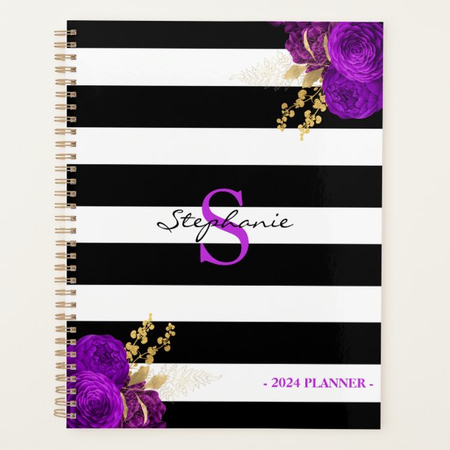 Monogramme Floral d'or violet Grandes noires 2024 (Devant)