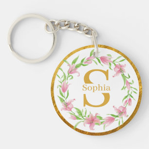 Monogramme floral élégant aquarelle or rose lys
