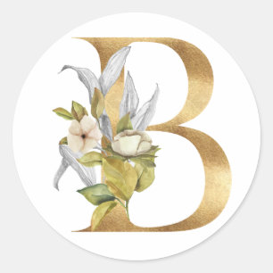 Monogramme floral en or Autocollant rond classique