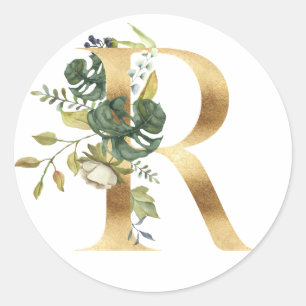 Monogramme floral en or Autocollant rond classique