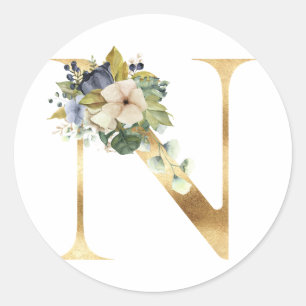 Monogramme floral en or Autocollant rond classique