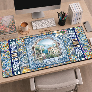 monogramme floral italien été carreaux bleus citru