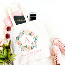 Monogramme floral Joli Sac fourre-tout personnalis