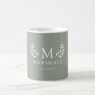 Monogramme floral moderne vert Nom de famille Mug