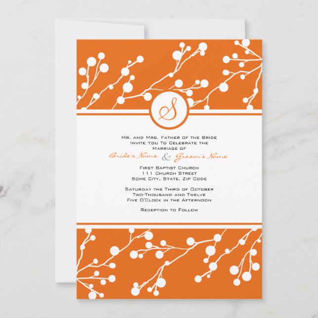Monogramme floral orange blanc Faire-part de maria (Devant)