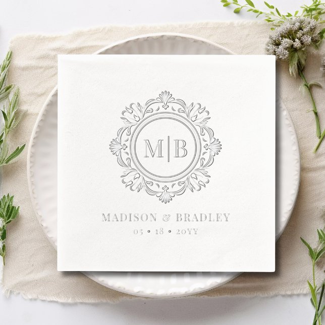 Monogramme Floral Orné Mariage Élégant Argent (Créateur téléchargé)