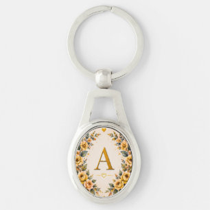 Monogramme Floral Porte-Clés Personnalisé