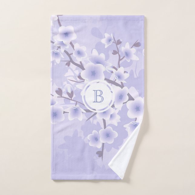 Monogramme floral pourpre en fleurs de cerisier (Serviette à main)