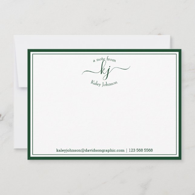 Monogramme Forêt Vert Du Bureau De La Carte Note (Devant)