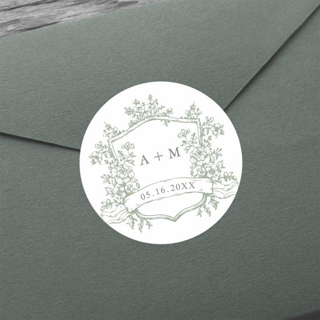 Monogramme für das grüne Wappen des Classic Sage G Runder Aufkleber (Von Creator hochgeladen)