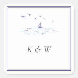 Monogramme für Nautische Navy mit klassischen Rahm Quadratischer Aufkleber